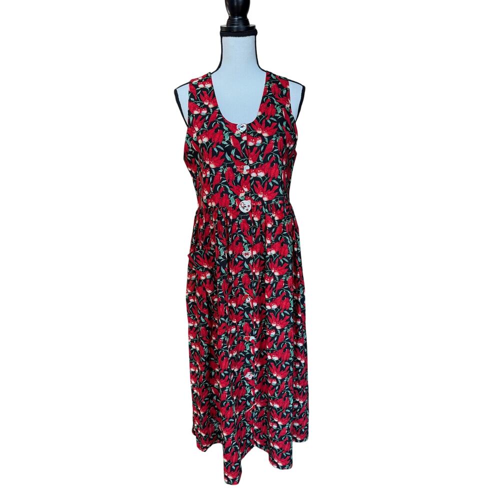 VTG Dogwood Lane Handpainted Ceramic Buttons Bird Maxi Dress Sz S Teacher